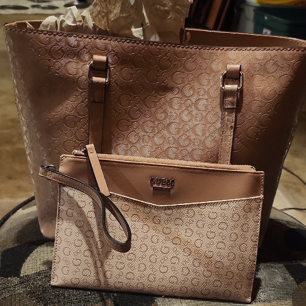 Pink GUESS Blush Tote and Wristlet Set